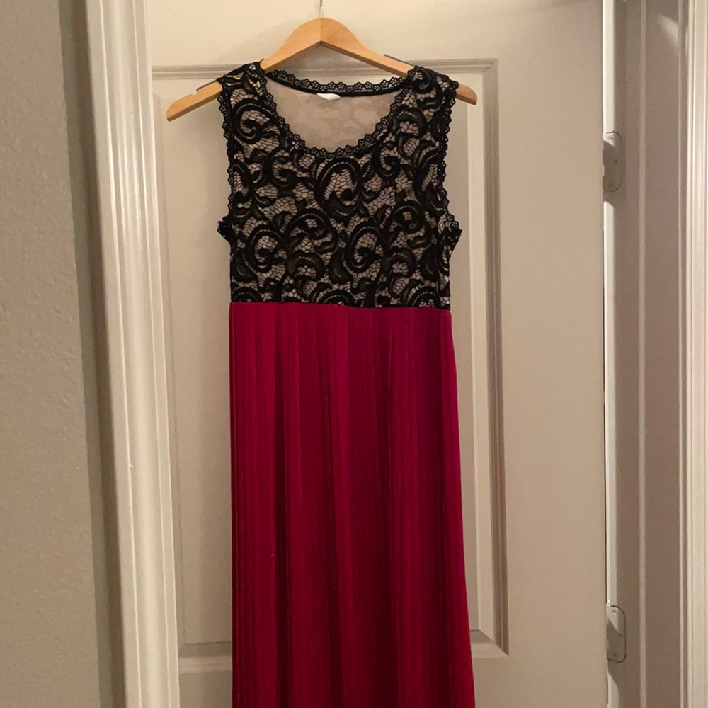 Pink Blush Maternity Black Lace & Pleated Gown